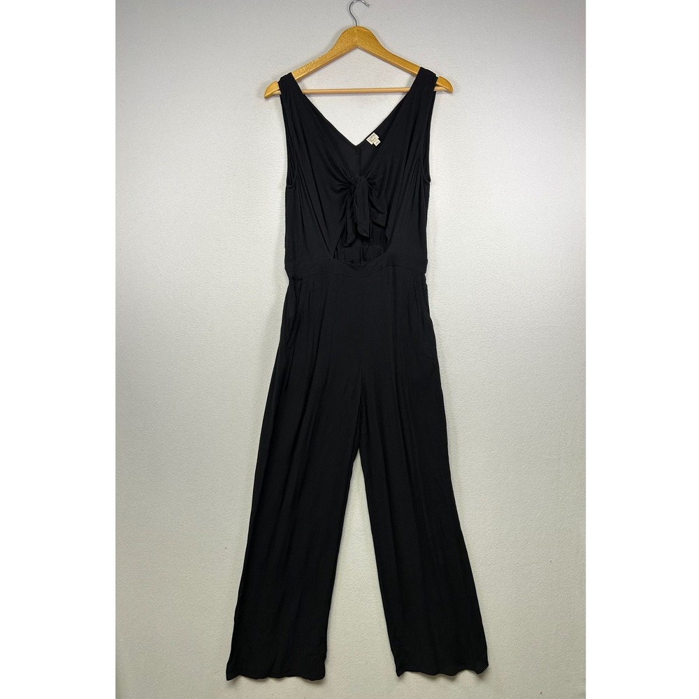 Boho Chic Loft Beach Women S Black‎ Tie Front Cutout Wide Leg Rayon Jumpsuit
